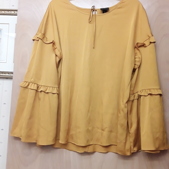 Yellow Ruffle Silky Peasant Boho Top Mustard - Picture 4 of 4